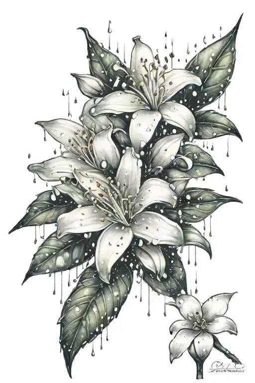 jasmine flower under the rain tattoo design idea