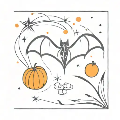 bat fire orange fruit fireworks exploding tattoo design idea