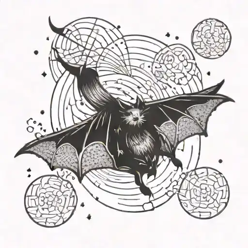 A bat made of orange fruit slices flying through a sky filled with Valencia fireworks tattoo design idea