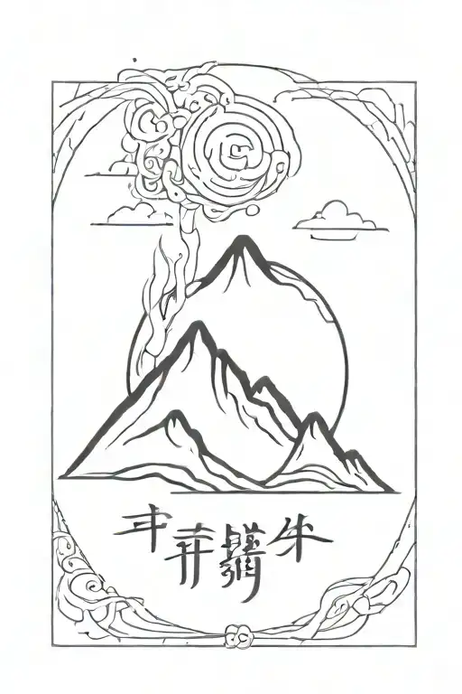 volcano Korean circular calligraphy  tattoo design idea