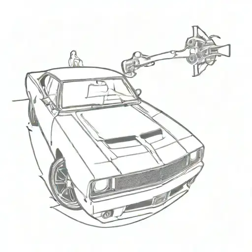 skeleton driving dodge charger tattoo design idea