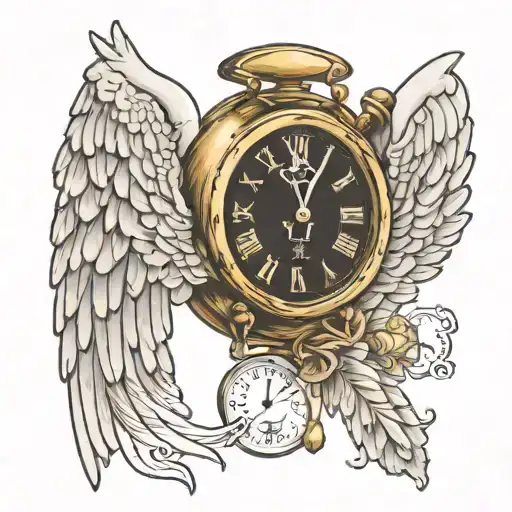 Broken clock angel wings for stillbirth baby  tattoo design idea