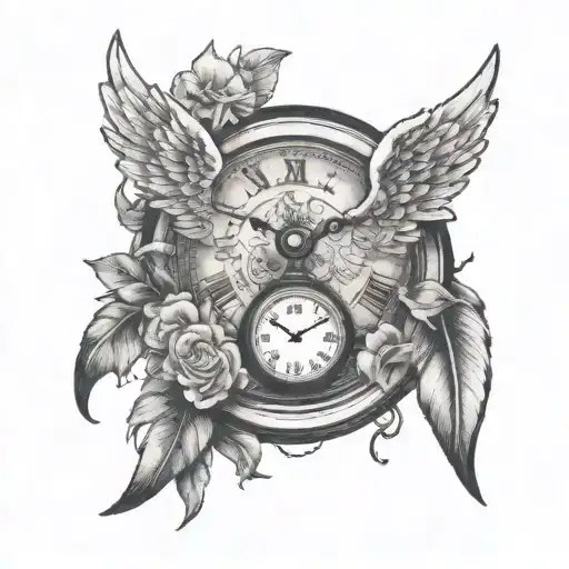 Broken clock with angel wings for stillbirth baby tattoo design idea