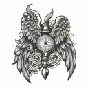 Broken pendule angel wings for stillbirth baby tattoo design idea