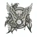 Broken pendule angel wings for stillbirth baby tattoo design idea