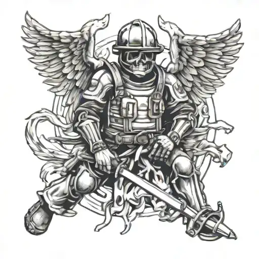 skeleton firefighter angel tattoo design idea