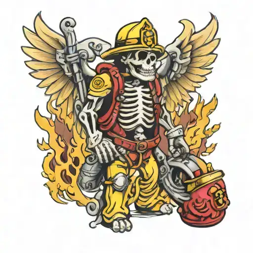 skeleton firefighter angel tattoo design idea