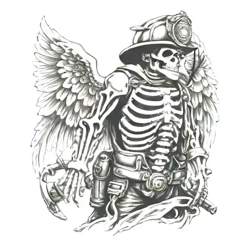 skeleton firefighter angel tattoo design idea