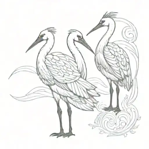 traditional Yakutian lyre pattern (көҕүөр ойуу) with two siberian cranes (кыталык)  dancing with each other inside of it tattoo design idea