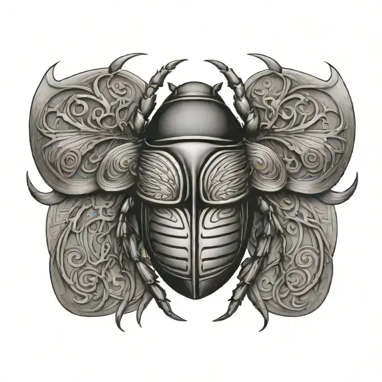 scarab beetle with TOA initials intertwined tattoo design idea
