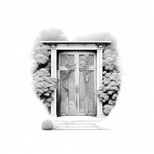 open door to a secret garden tattoo design idea