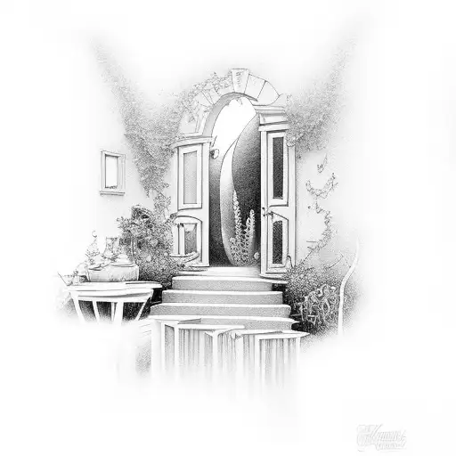 open door to a secret garden tattoo design idea