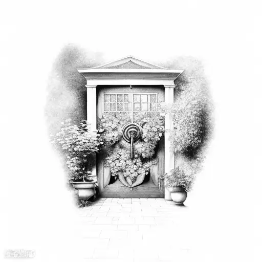 open door to a secret garden tattoo design idea
