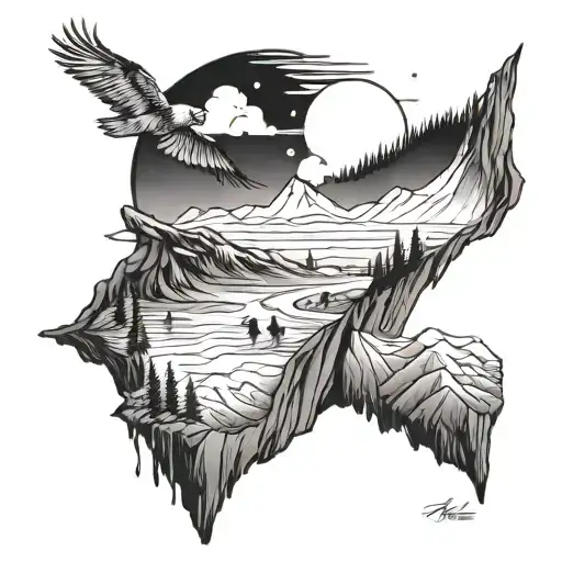 Tattoo Design Brief I'd like a design of a thick parenthesis containing an Icelandic landscape, including a mountain. I tattoo design idea