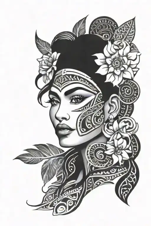beautiful polynesian woman face with no tattoo tattoo design idea