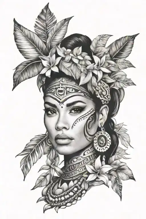 beautiful islander woman face tattoo design idea