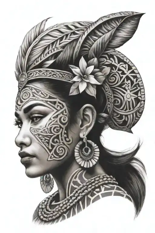 beautiful polynesian woman face tattoo design idea