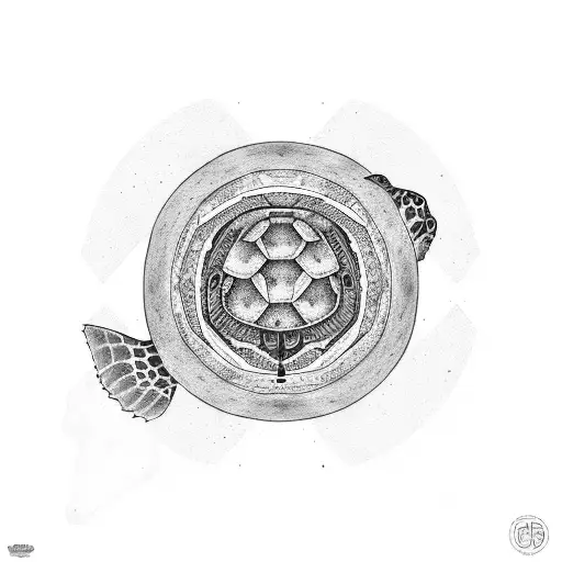 circle with the inside divided into Three equal parts. 1.part with a turtle in it. one part with a monkey in it and one  tattoo design idea