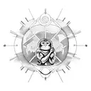 circle divided into Three parts. one part with a monkey. one part with a turtle and one part with angel wings  tattoo design idea