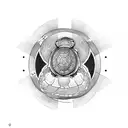 circle with the inside divided into Three equal parts. 1.part with a turtle in it. one part with a monkey in it and one  tattoo design idea