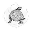 circle with the inside divided into Three equal parts. 1.part with a turtle in it. one part with a monkey in it and one  tattoo design idea