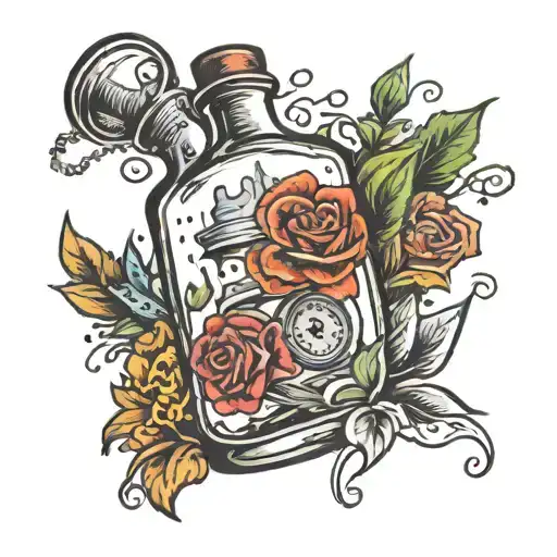 time in a bottle filled tattoo design idea