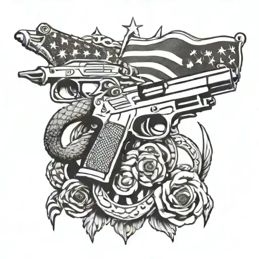 Second amendment flag gun snake bullets tattoo design idea
