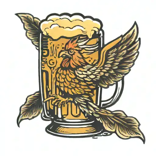 chicken wing running beer mug tattoo design idea