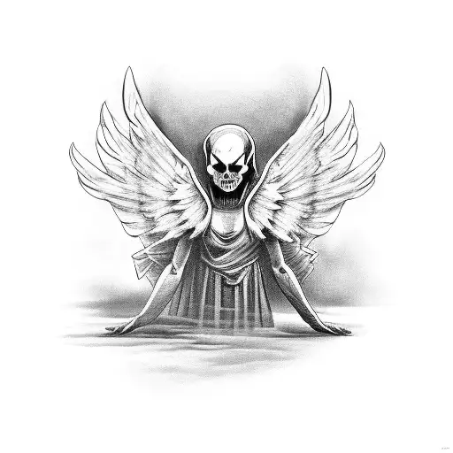 an old Guardian Angel fighting with an demonic devil in realistic Style and scary tattoo design idea