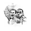 A dotwork tattoo showcasing a collage of iconic moments from LeBron James, Stefon Diggs, Ken Griffey Jr., and the Joker tattoo design idea