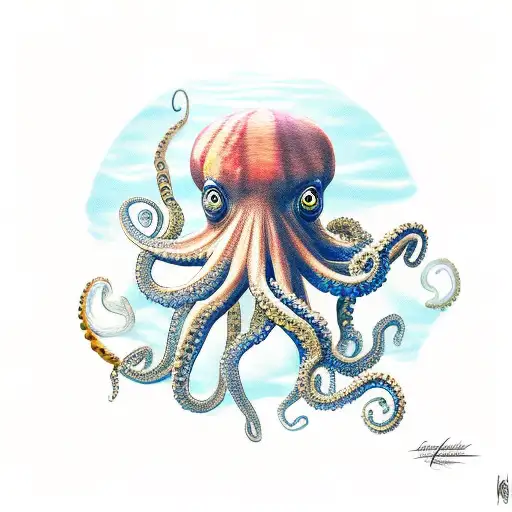 Octopus guarding a treasure at the bottom of the sea tattoo design idea