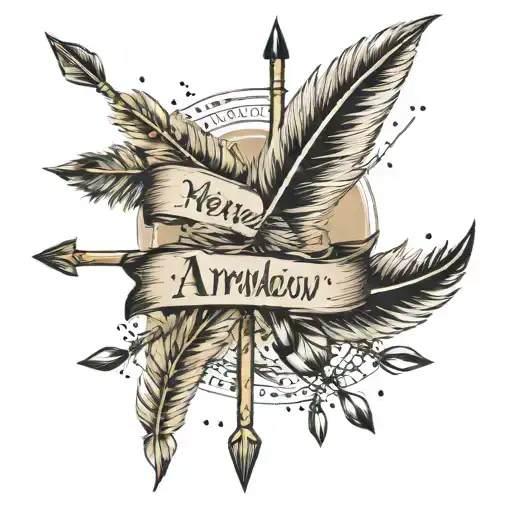 arrow with feathers hanging off end with kids names  tattoo design idea