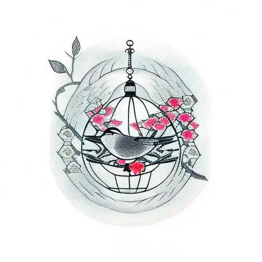 bird with a cage around its head tattoo design idea