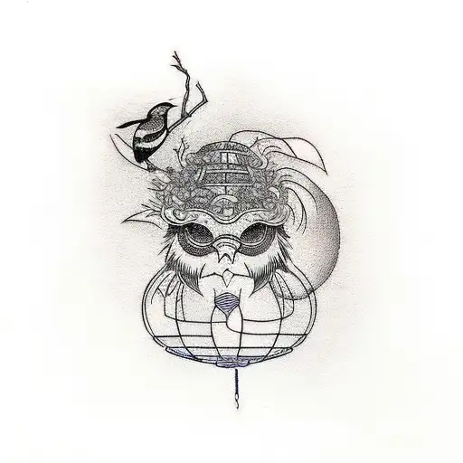bird with cage as its head tattoo design idea
