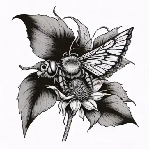 sunflower Robin honey bee tattoo design idea