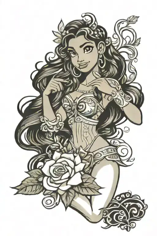Disney princes Repunzel Moana And Tiana  tattoo design idea