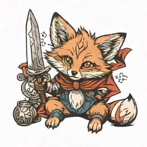 cute baby fox with rogue clothes and knifes tattoo design idea