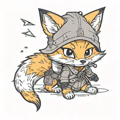cute baby fox dressed as assasin. looks like a cartoon character tattoo design idea