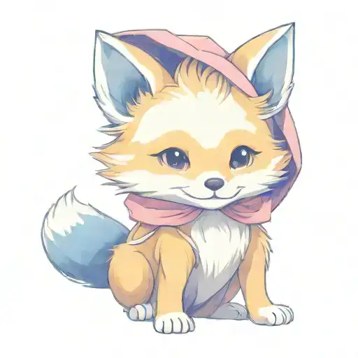 cute baby fox dressed as assasin. looks like a cartoon character tattoo design idea