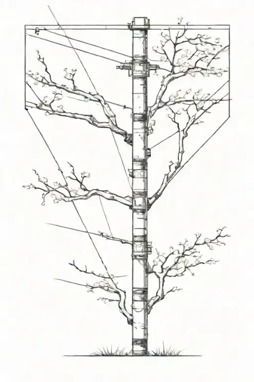 Cherry blossom tree next to a powerline pole tattoo design idea