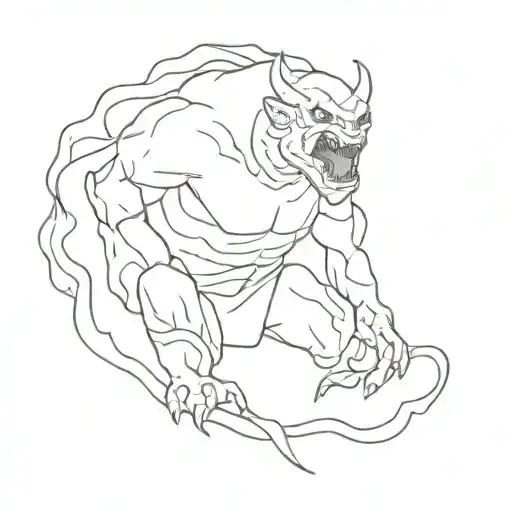 minimalist tattoo black and white, Balrog from Lord of the Rings, more humanoid tattoo design idea
