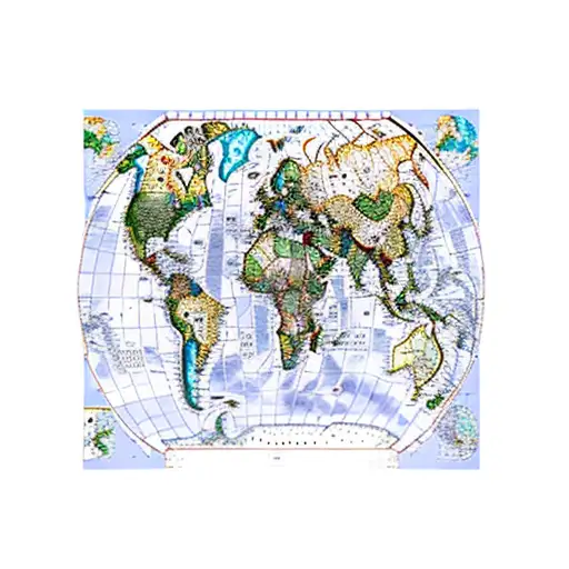 An intricately detailed world map with landmarks from all the places the client has traveled to tattoo design idea