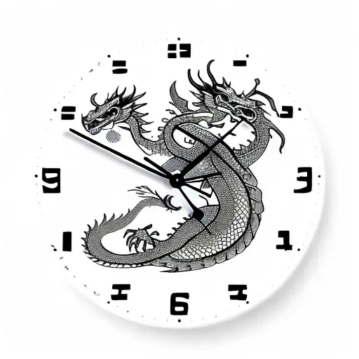 clock and dragon tattoo design idea