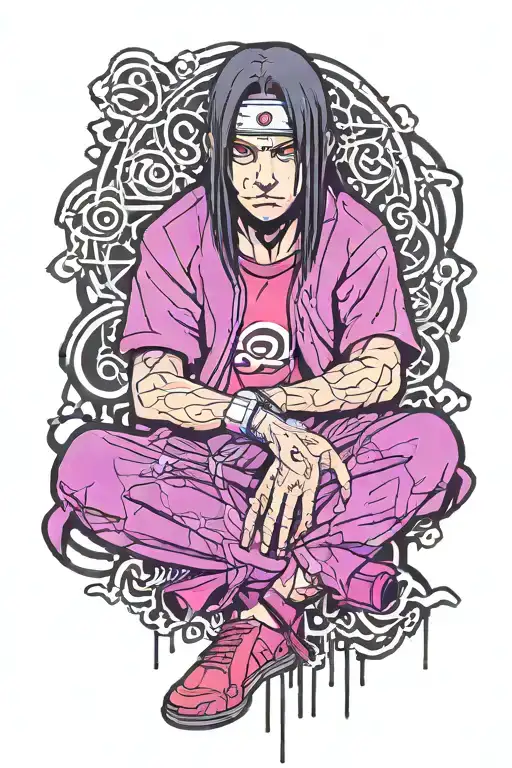 Itachi Uchiha sitting cross legged tattoo design idea