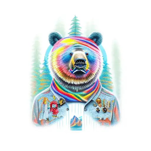 big bear on the San Francisco Bridge with the captain mountain of Yosemite  tattoo design idea