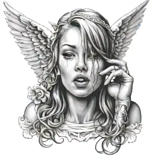 1 angel angel covering eyes, 1 angel covering mouth, 1 angel covering ears  tattoo design idea