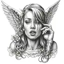 1 angel angel covering eyes, 1 angel covering mouth, 1 angel covering ears  tattoo design idea