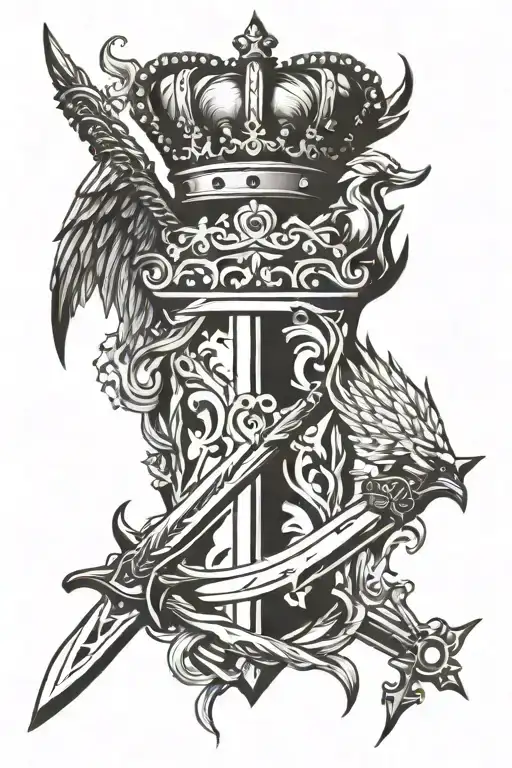 sword and crown with wings   tattoo design idea