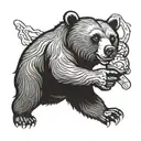 a grizzly but friendly bear holding a staff in his right hand and an ice cream in his left hand  tattoo design idea