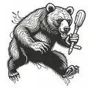 a grizzly but friendly bear holding a staff in his right hand and an ice cream in his left hand  tattoo design idea